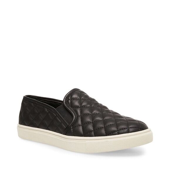 Steve Madden ECENTRCQ Black Leather Quilted Slip-On Sneakers - Size 6 - Picture 4 of 16